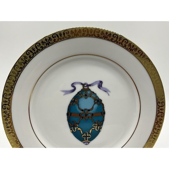 Gold Buffet Royal Gallery Teal Blue Faberge Egg Dessert Plate and Coffee Cup VTG - Picture 7 of 16